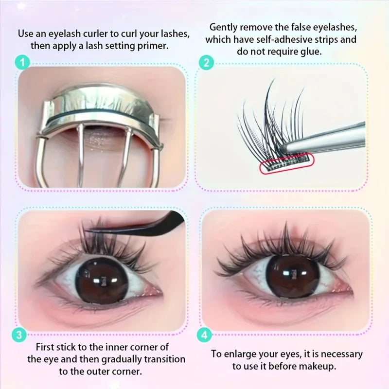 Self-Adhesive Eyelashes - No Glue Needed, C-Curl, Japanese-Korean Beauty